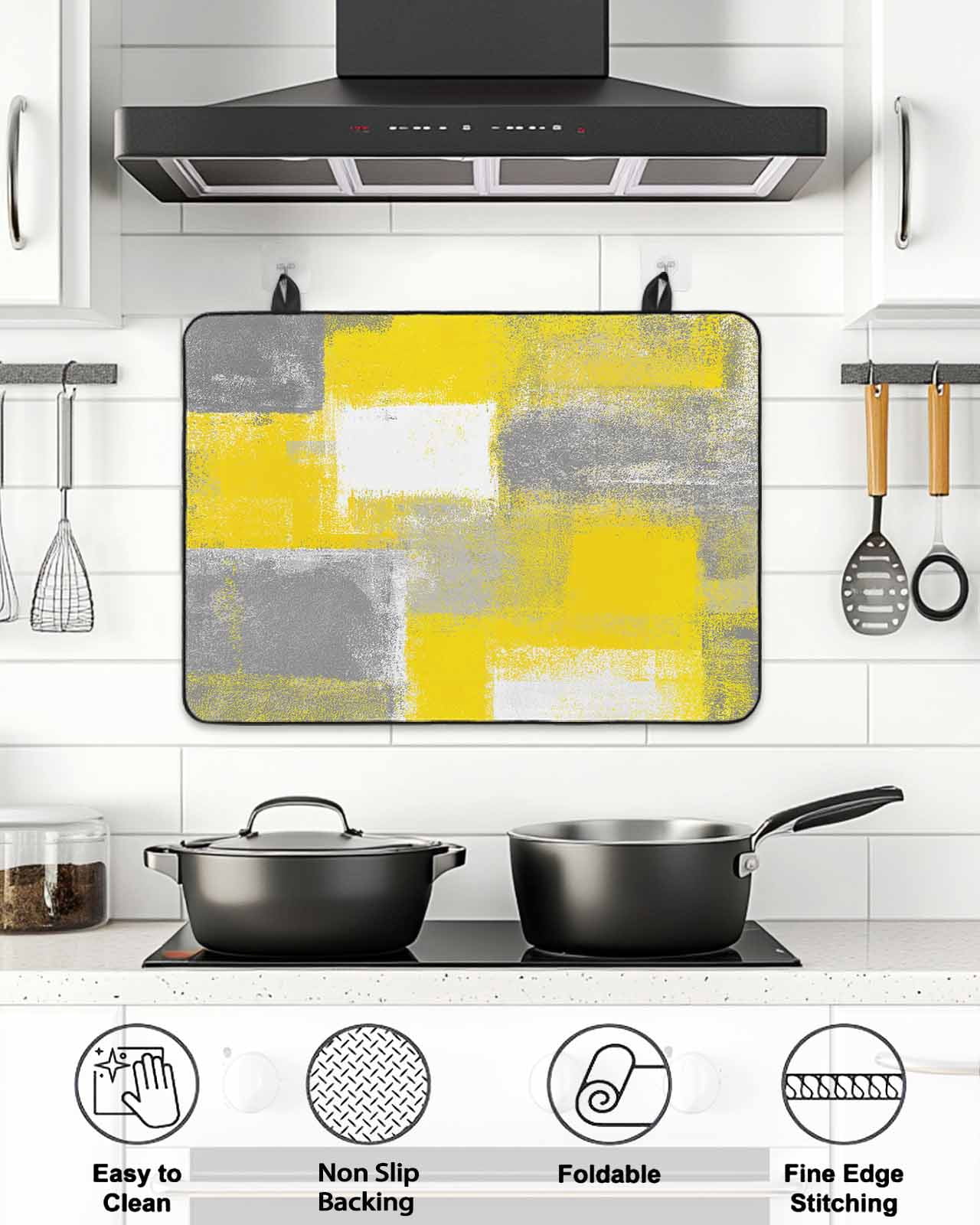 Stove Top Covers for Electric Stove, Yellow Grey Glass Stovetop Cover Protector, Rustic Mottled Oil Painting Abstract Texture Induction Cooktop Protector Oven Mat for Kitchen Countertop 24"x21"