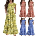 thumbnail image 1 of Sentmoon Vêtements d'Été pour Fillettes Robe Tendance Col Rond Imprimé Vintage Extensible Robe d'Anniversaire pour Filles Enfants pour Détente à la Maison 150, 1 of 8