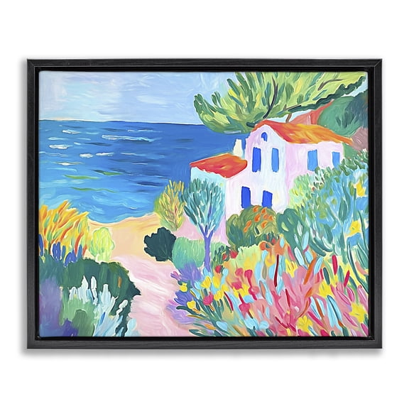 Stupell Industries Coastal Vibrant House On The Beach Black Floating Frame Canvas Art, 21 x 17, by Ramona Murdock