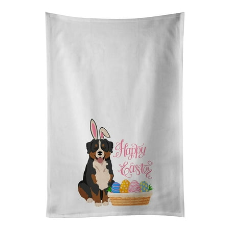 

Bernese Mountain Dog Easter White Kitchen Towel Set of 2 Dish Towels 19 in x 28 in