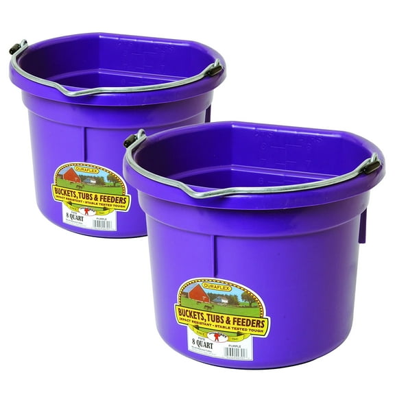 Little Giant 2 Gallon All Purpose Flat Back Plastic Bucket, Purple, (2 Pk)