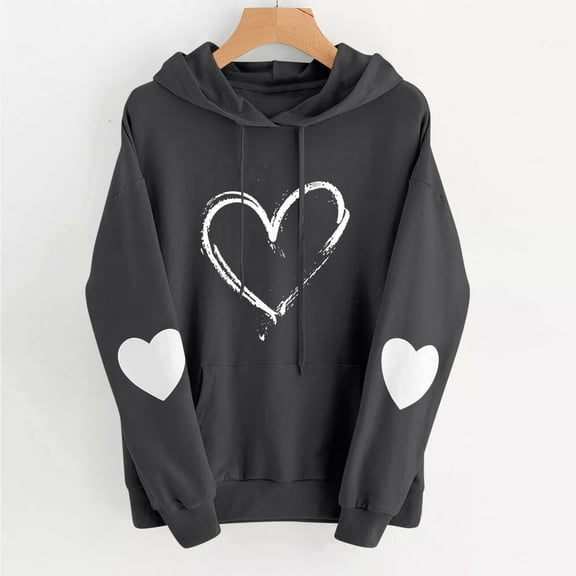 Antqov Hoodies for Women, Valentine's Day Heart Printed Pullover Drawstring Sweatshirts with Pocket, Outdoor Walks Comfortable Lightweight Hoddie
