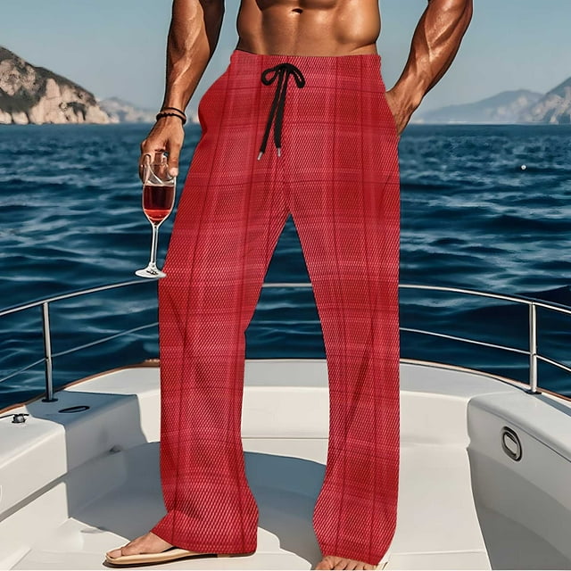 Pantalones de pijama largos para hombre, informales, con estampado a cuadros, holgados, deportivos, elásticos, rectos, vintage, con bolsillos