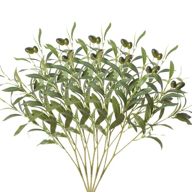 Ramas de olivo artificiales para decoración del hogar, hojas de seda realistas y frutas falsas, tallos de plástico no tóxicos y ecológicos, 5 piezas para sala de estar, balcón, escritorio, flexibles
