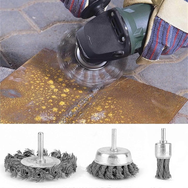 Ensemble d'Outils de Suppression de Rouille avec Brosse en Fil d'Acier Rotative 3x et Roue de Fixation pour Perceuse