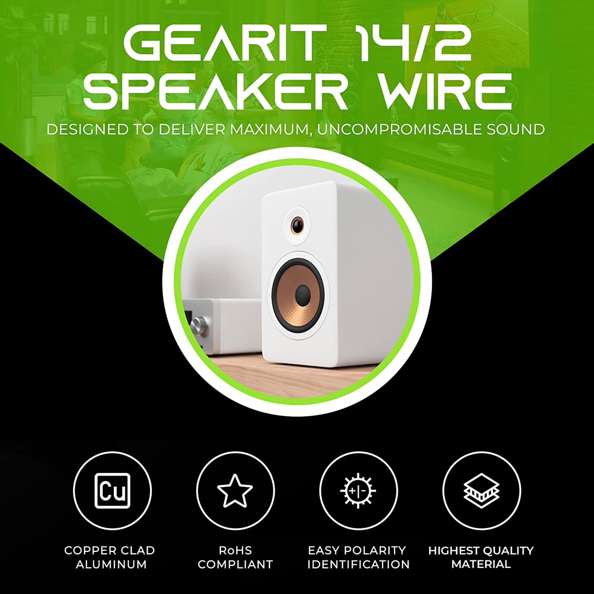 GearIT 14/2 CCA Wire Speaker Cables, 14AWG Gauge 200ft Black