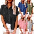 thumbnail image 4 of Womens Button Down Blouse Shirts Short Sleeve V Neck Casual Loose Collared Tops with Pockets, 4 of 5