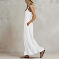 thumbnail image 7 of Women's 100% Cotton Wide Leg Jumpsuit with Pockets, Sleeveless Crew Neck Ruffle Hem, Mid Elastic Waist, Casual Lounge Summer | VerBelle,White M, 7 of 7