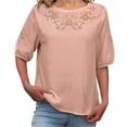 thumbnail image 2 of T Shirts for Women Cotton Women's Cotton And Linen V Neck Retro Embroidered Loose Casual Top, 2 of 9