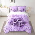 thumbnail image 3 of Feelyou Romantic Rose Flower Twin Bedding Sets 7-Piece, Dreamy Sequin Print Purple Bedding Comforter Set, Couple Anniversary Theme Reversible Sheet Sets, Lightweight Room Decor, 3 of 9
