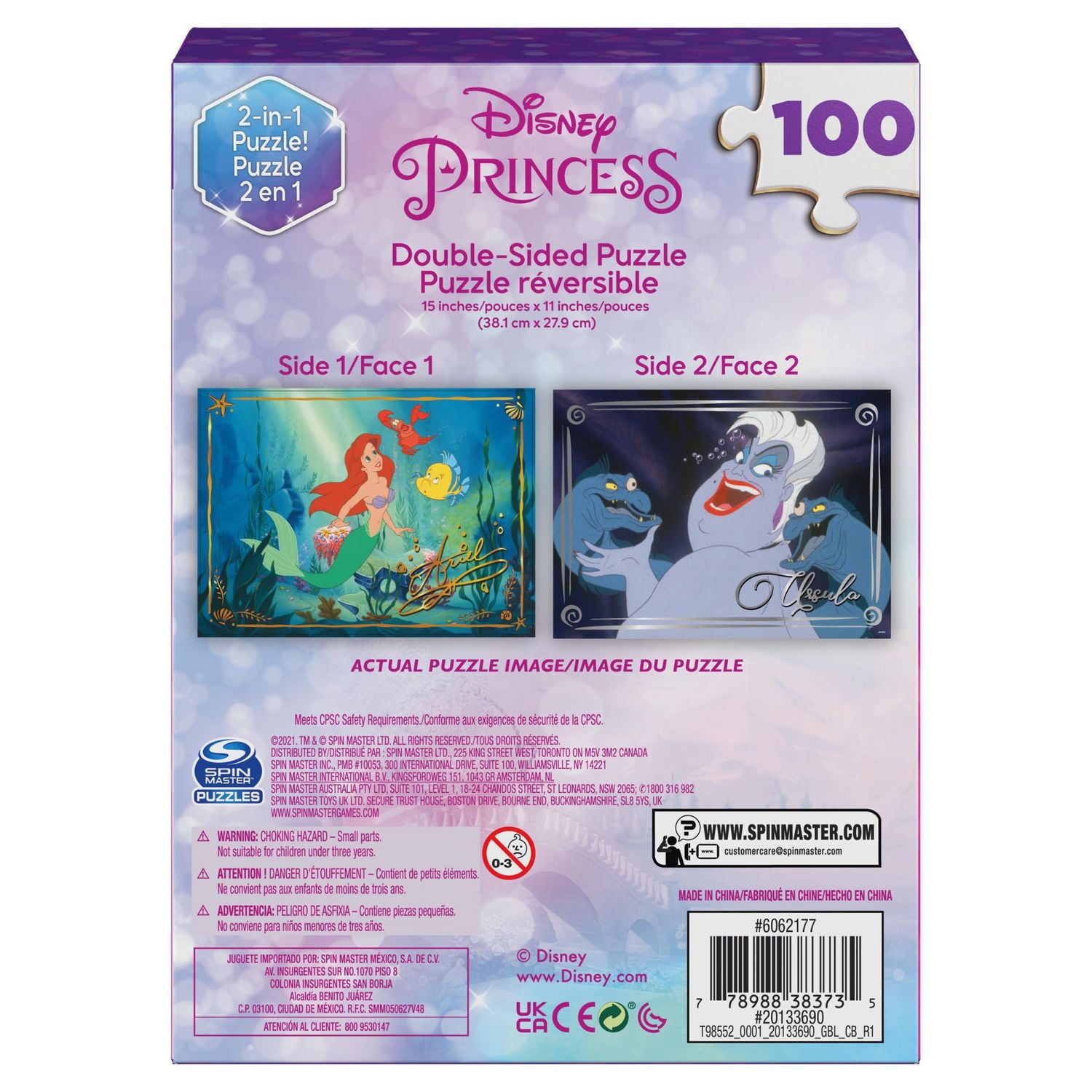 Disney Princess, 100-Piece Reversible Jigsaw Puzzle Double-Sided The Little Mermaid Ariel & Ursula, for Kids Ages 4 and up