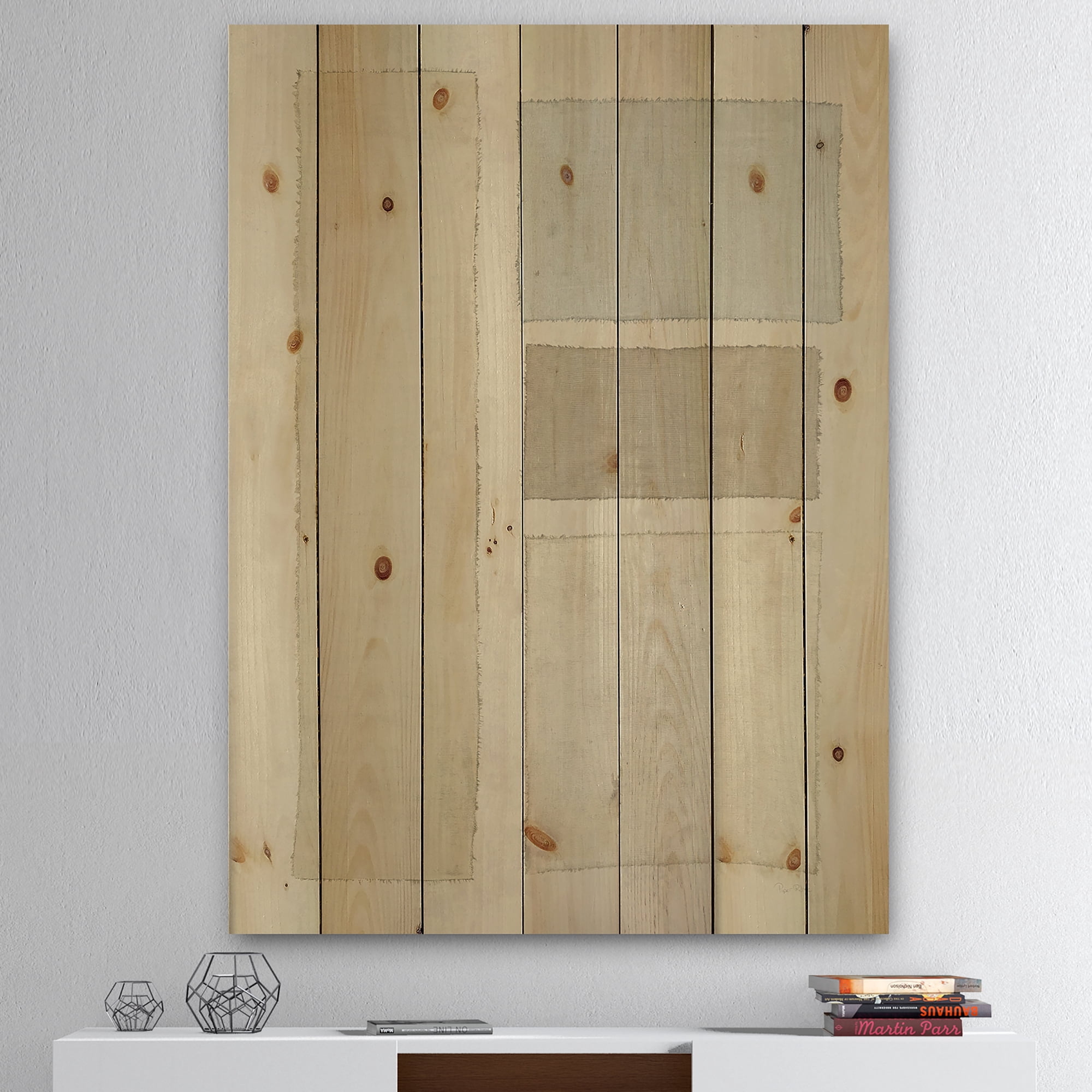 Designart 'Painted Weaving III FB' Modern & Contemporary Print on Natural Pine Wood
