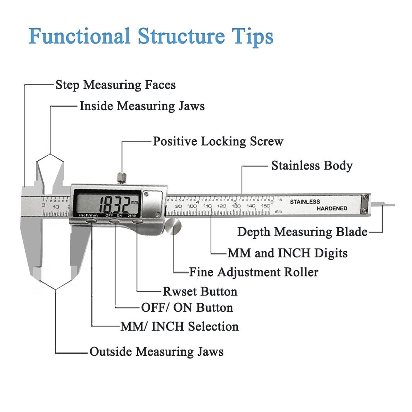 Metal 6-Inch 150mm Stainless Steel Electronic Digital Vernier Caliper Micrometer Measuring