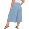 thumbnail image 6 of Women's Summer Comfy Cotton Linen Cropped Trousers Plus Size Wide Leg Lounge Pants with Pockets Light Blue XXXL, 6 of 6