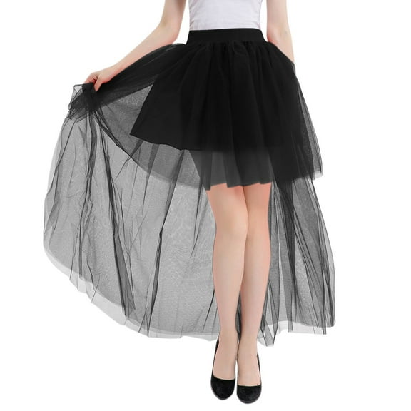 Riforla 2025 Women's New Sexy Black Mesh Front Short Back Long Puffy Skirt Women's Skirts Black One Size