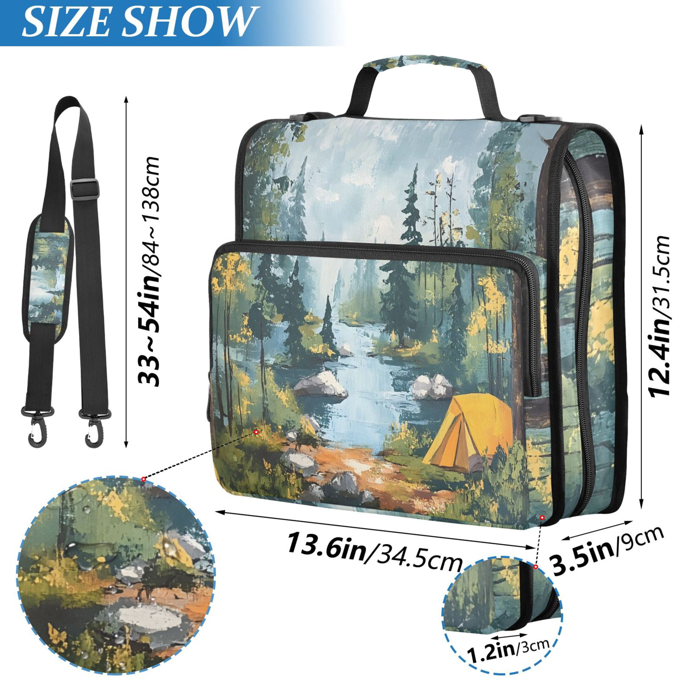 3 Ring Zipper Binder with Shoulder Strap Waterproof Trapper Keeper 2 Inch D-Ring 500 Sheets Capacity Camping in Forest