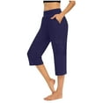 thumbnail image 2 of Trendy Women's High-Waist Capri Yoga Pants - Stretchy Pull-On Lounge Cropped Pants with Pockets (Comfy & Sporty Summer Casual), 2 of 6
