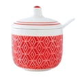 thumbnail image 1 of Nordic Sugar Bowl With Lid, Colorful Embossed Lattice Storage Jar, Solid Color Porcelain Sugar Pot, Salt Pot, For Coffee Bar, Restaurant-Red grid-9x8x11.5cm, 1 of 8