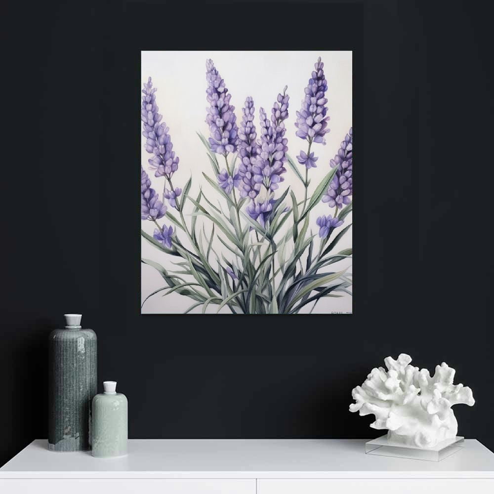 ARISTURING  Lavender Canvas Wall Art Purple Flower Picture Print Floral Plants Painting Minimalism Poster Artwork for Home Living Room Bedroom Bathroom Office Decor