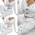 thumbnail image 2 of ZPAQI Heart Pattern V Neck Long Sleeve Sleepwear Set Ruffled Edge Pajamas Loungewear, 2 of 15