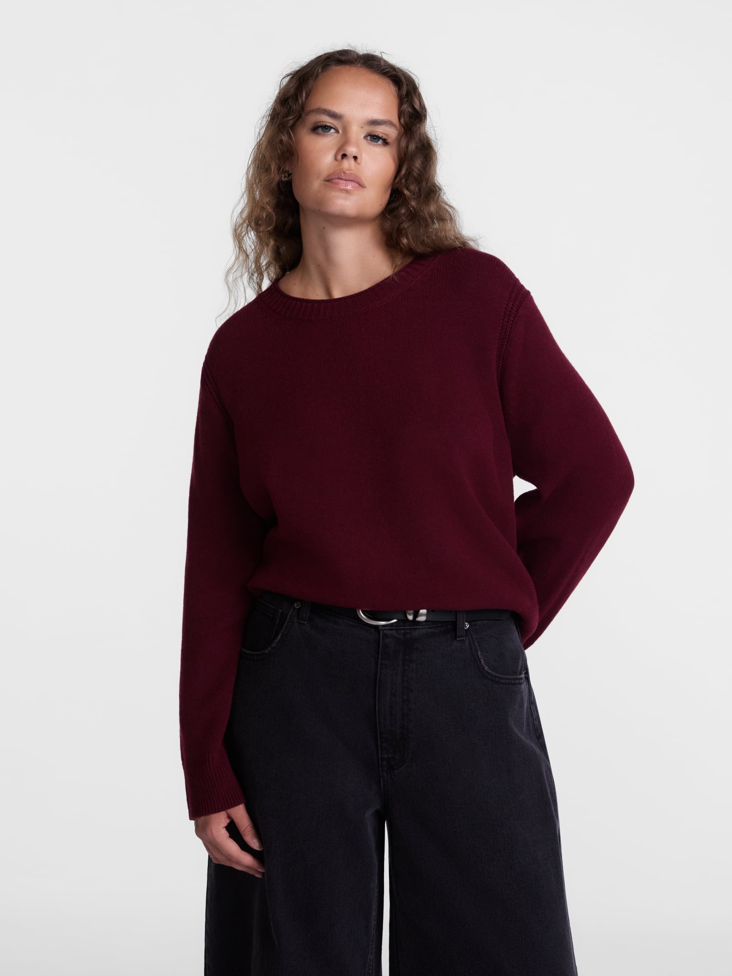 Scenario Women's and Women's Plus Cozy Crewneck Sweater with Long Sleeves, Sizes XS-4X