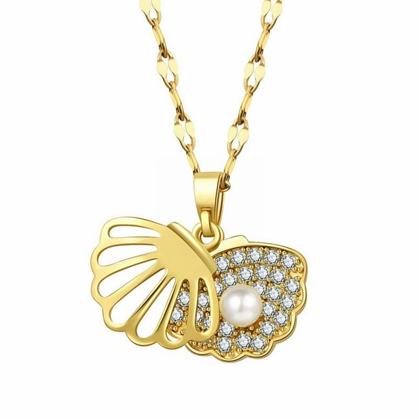 Collar con colgante de perla CZ de acero titanio que no se empaña, para mujer, con colgante en forma de corazón