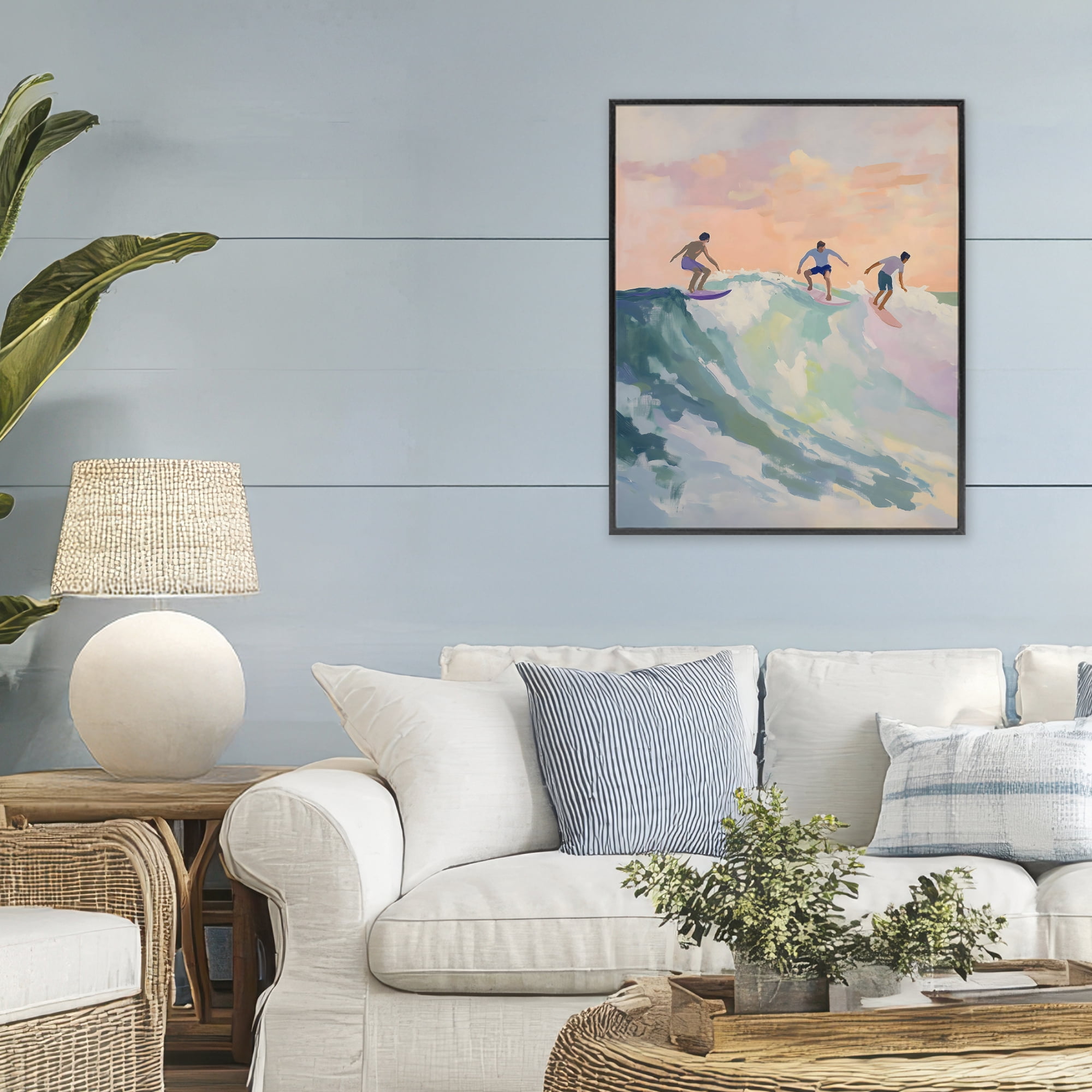 Stupell Industries Group of Surfers at Sunset Black Framed Giclee Art, design by The Prints Vibe