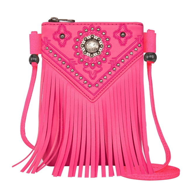Bandolera Montana West Fringe de piel rosa para mujer