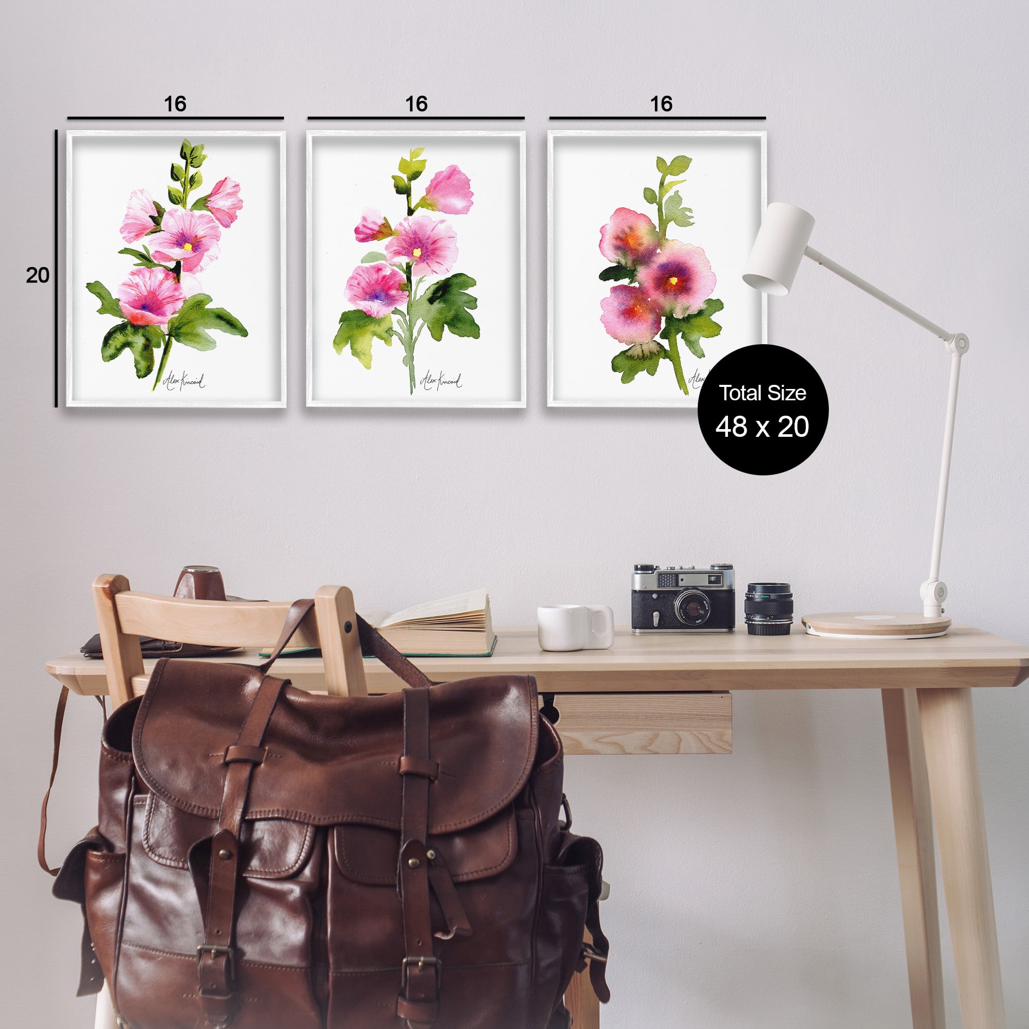 Stupell Industries Pink Flower Watercolors Botanical & Floral Painting White Framed Art Print Wall Art, 16 x 20, Set of 3