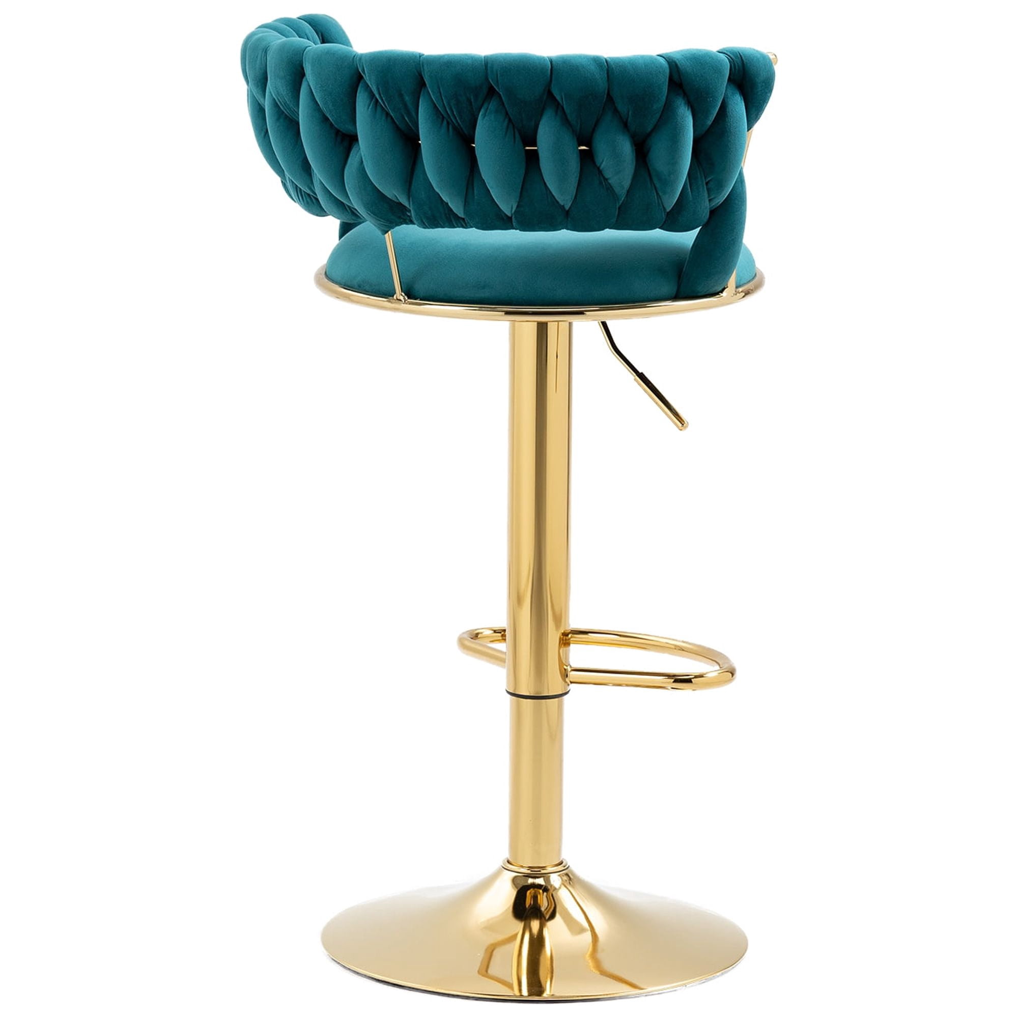 MOONMISS Velvet Swivel Bar Stools Set of 2, Adjustable Counter Height Bar Stool with Woven Back, Upholstered Kitchen Dining Chairs, Modern Barstools for Kitchen Island, Cafe, Pub, Bar Counter(Teal)