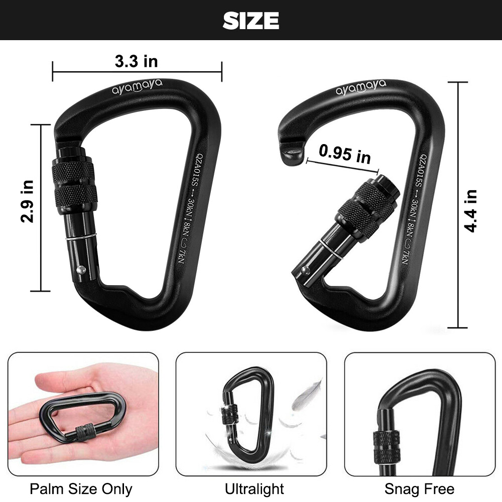 ASTRAEA 3Pack Screwgate Locking Carabiner D Shape Hook, 30KN Aluminum Alloy Outdoor Sport Tools for Climbing Caving, Black