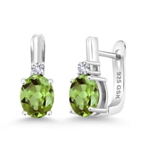 Gem Stone King 925 Sterling Silver Green Peridot and White Created Sapphire Earrings for Women (4.30 Cttw, Gemstone August Birthstone, Oval 9X7MM)