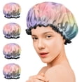 thumbnail image 7 of Shower Caps,Pastel Rainbow Clouds Waterproof Shower Cap for Women 4 Pieces,Double Reusable Hair Cover for Shower PEVA Elastic Stretch Hem, 7 of 7