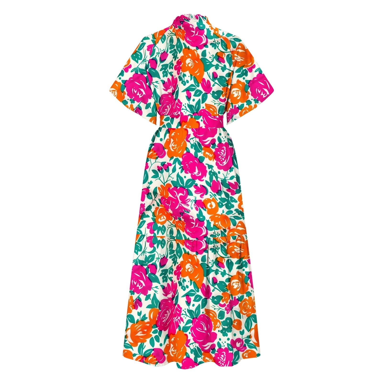 Weiqiqre Women's Dresses Floral V Neck Puff Sleeve Empire Waist A Line Flowy Long Beach Boho Dress