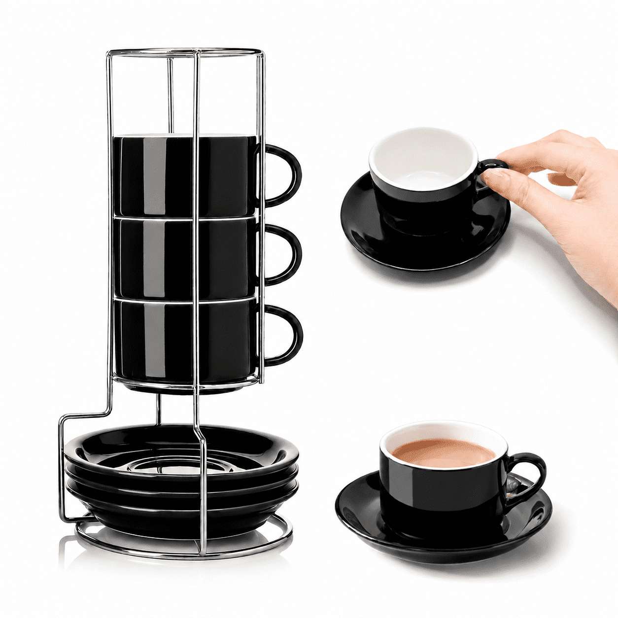 Vancasso 2.5 oz Coffee Mug Sets of 6, Stackable Espresso Cups with