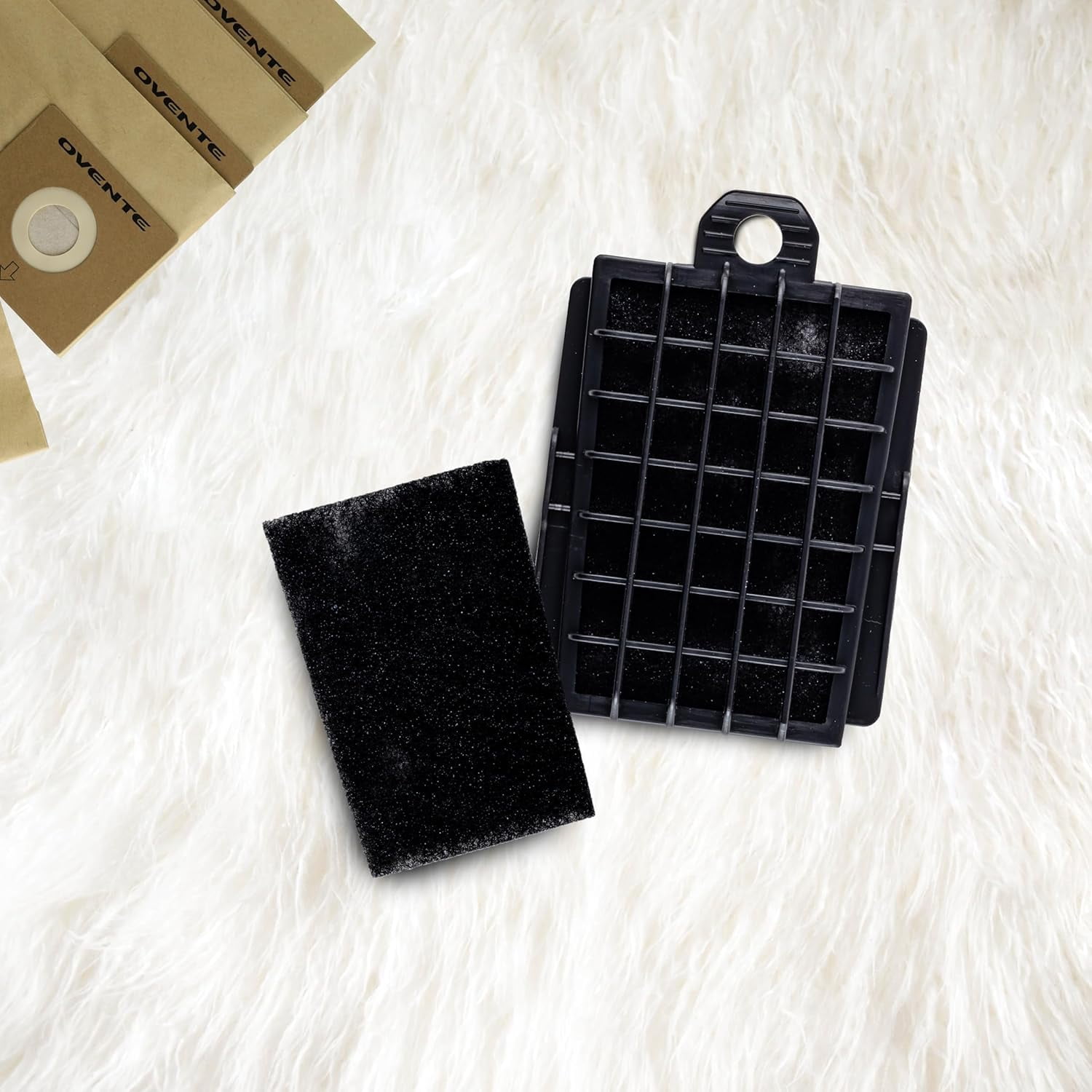 OVENTE Motor Foam Replacement Filter for Electric Vacuum Cleaner ST1600, Easy to Attach, Washable and Reusable, Black ACPST16713