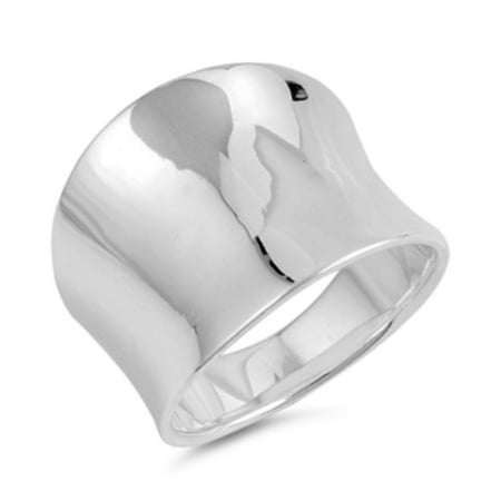 Concave Wide Band Ring - 925 Sterling Silver Concave Band Ring