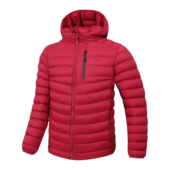 Viluyesy Men's Puffer Jacket with Hood Windbreaker Zip up Jacket Outdoor Plus Size Thicken Warm Winter Coats Winter Coat Red M