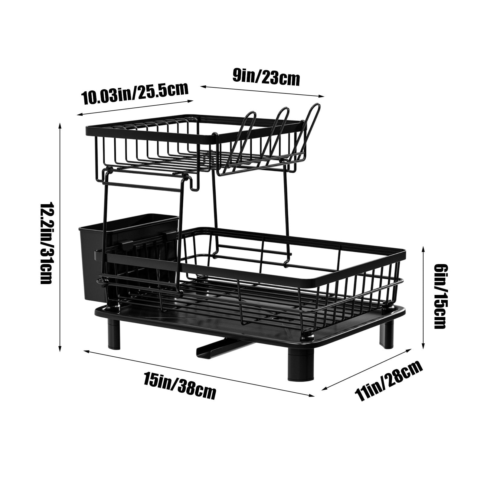 Dish Drying Rack,2 Tier Dish Racks for Kitchen Counter,Large Capacity Detachable Dish Rack,Stainless Steel Rustproof Dish Drainer with Drainer,Utensil Holder,Cup Holder for Dishes