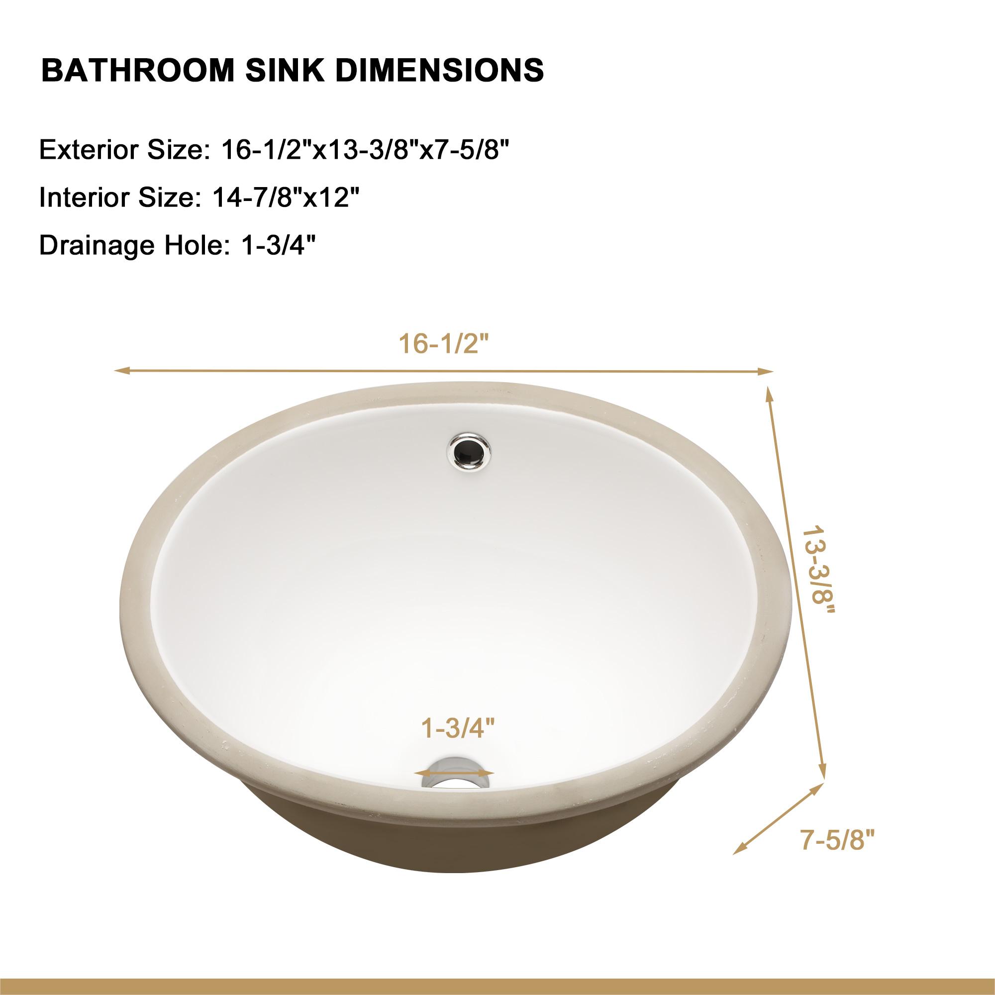 16.5"x13.4" White Ceramic Oval Undermount Bathroom Sink with Overflow