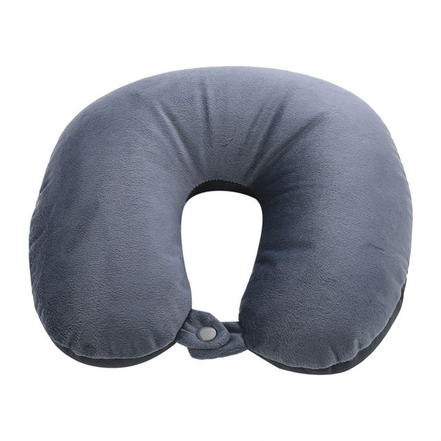 Almohada En Forma de U ANGGREK Franela de Cristal Lavable con Hebilla Color Negro Tamaño 27 x 27 x 9 cm