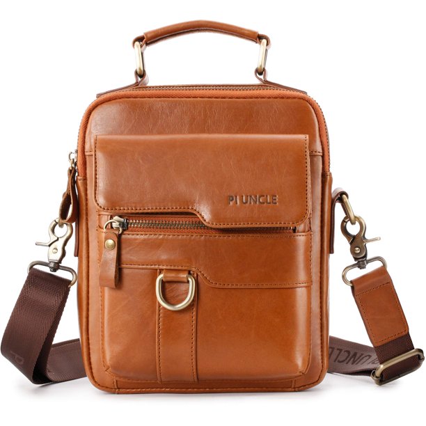 Bandolera BAIGIO para hombre, piel auténtica, estilo Messenger, color marrón
