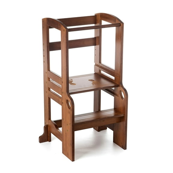 UNICOO® Bamboo Height Adjustable Children Stool, Kids Learning Stool, Kids Kitchen Step Stool, Toddlers Stool, Children Step Stool for Kitchen (Antique Brown - M2.5)
