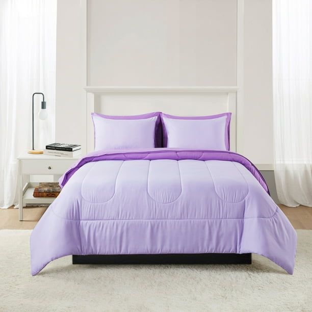 Mainstays Solid Purple 5 Piece Bed in a Bag Comforter Set with Sheets
