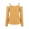 thumbnail image 4 of VERUGU Women Off Shoulder Blouse Shirt Long Sleeve Casual Tunic Tops Plain V-Neck Pullover Plus Size Tops Yellow 3XL, 4 of 5