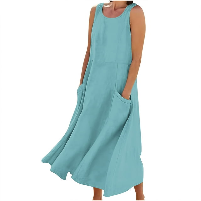 FAIWAD Robe Longue Sans Manches pour Femmes Tendance 2024 Robe Bohème Décontractée Ample Confortable Robe Débardeur de Plage