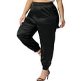 thumbnail image 4 of MODA NOVA Juniors Plus Size Satin Elastic Waist Casual Joggers Cargo Pants Black 2X, 4 of 5