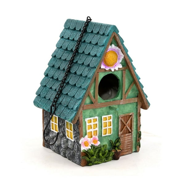 DEBGFS For Garden Country Cottages Tree Hanging Handicraft Ornaments Colourful \ Durable Outdoor Decoration Resin Birdhouse