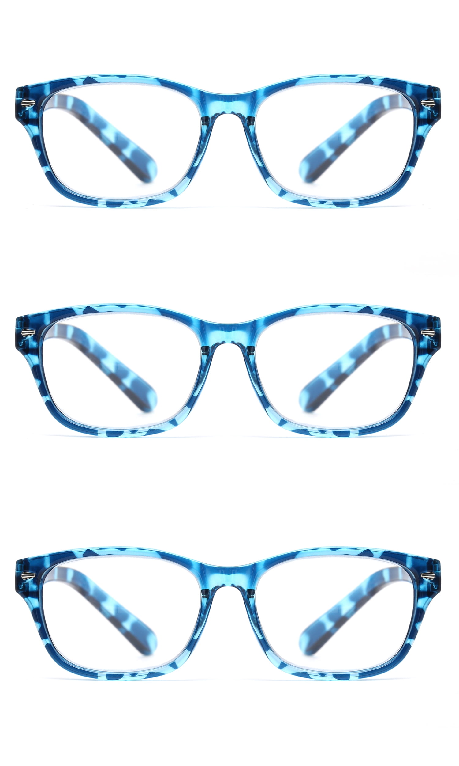 EYE ZOOM 3 Pack Retro Readers Plastic Vintage Style Reading Glasses for Men and Women, Blue Tortoise +3.00