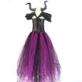 thumbnail image 5 of Girls Witch Costume Handmade Knitted Tulle Dress Evil Queen Dress up Costume for Halloween Carnival Cosplay 3-12 Years Dark Purple with Goat Horn Hairpin(Dark Purple )M, 5 of 5